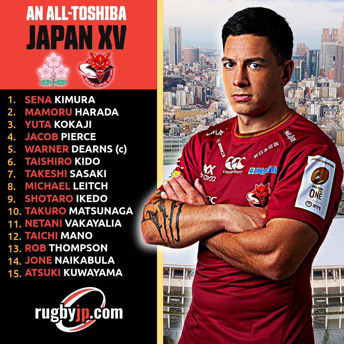 🇯🇵 An all-Toshiba Japan XV *Harada is leaving to join Moana