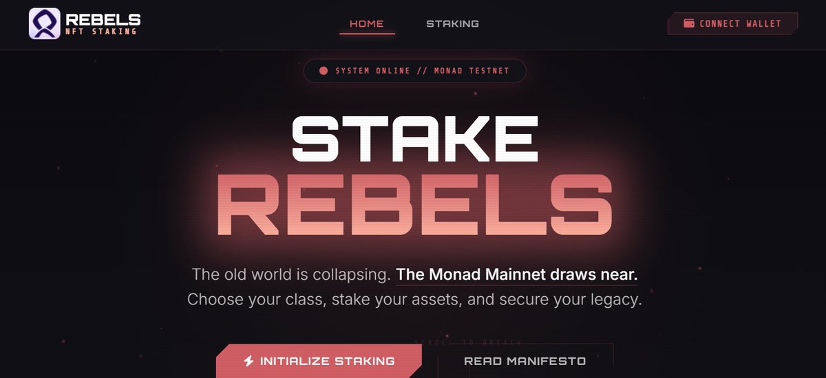 Introducing Multi Staking NFT Protocol!  A Thread 

We are here to save ecosystem. We are officially launching the Rebels Multi-Staking NFT Protocol on <a href="/monad/">Monad (mainnet arc)</a> testnet.   

This phase is about testing and Improving protocol before we go live on mainnet. Your feedback will shape