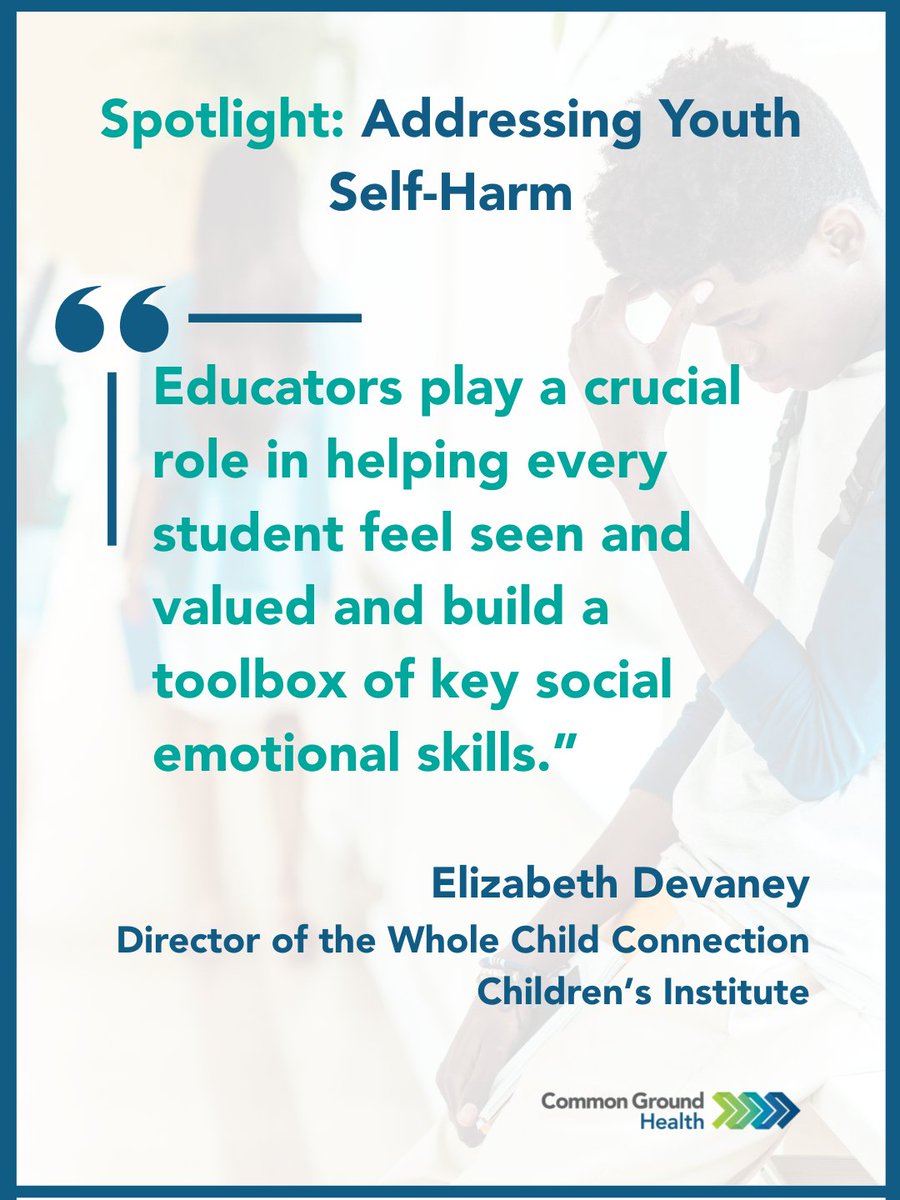 CommonGroundH's tweet image. Schools can be hubs for healing and resilience. Strategies like #SocialEmotionalLearning, #CommunitySchools, and #RestorativePractices help protect #YouthMentalHealth.

💡 Learn more in our new spotlight on youth self-harm. ow.ly/Y9My50XAEbG

 #HopeNotHarm