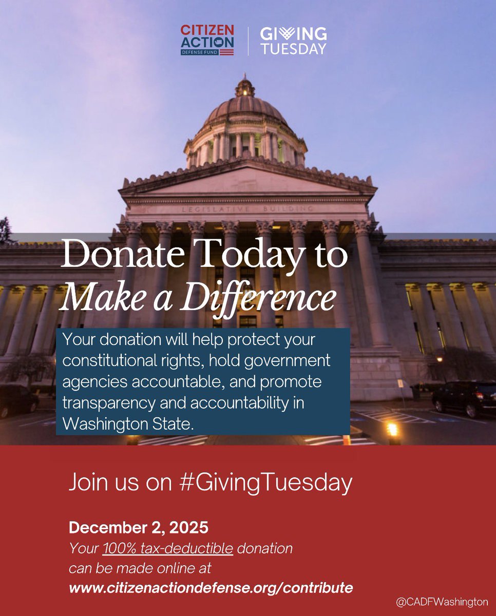 CADFWashington's tweet image. Your rights matter—and so does your voice.

On this #GivingTuesday, help CADF continue the work of defending your constitutional rights and holding the government accountable.

Every dollar makes a difference: citizenactiondefense.org/contribute