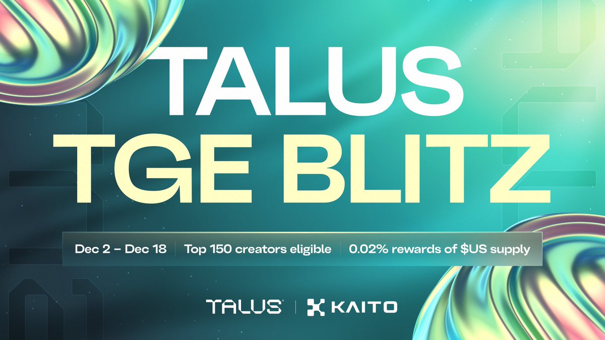 Talus_Labs's tweet image. We&apos;ve launched the Talus TGE Blitz on @KaitoAI! ⚡️

From today until Dec 18, we&apos;ll be rewarding the top 150 yappers who contribute to the Talus ecosystem.

💰 Reward Pool: 0.02% of Total Supply
🔓 Vesting: 100% unlocked

See you frogs on the leaderboard 🐸
