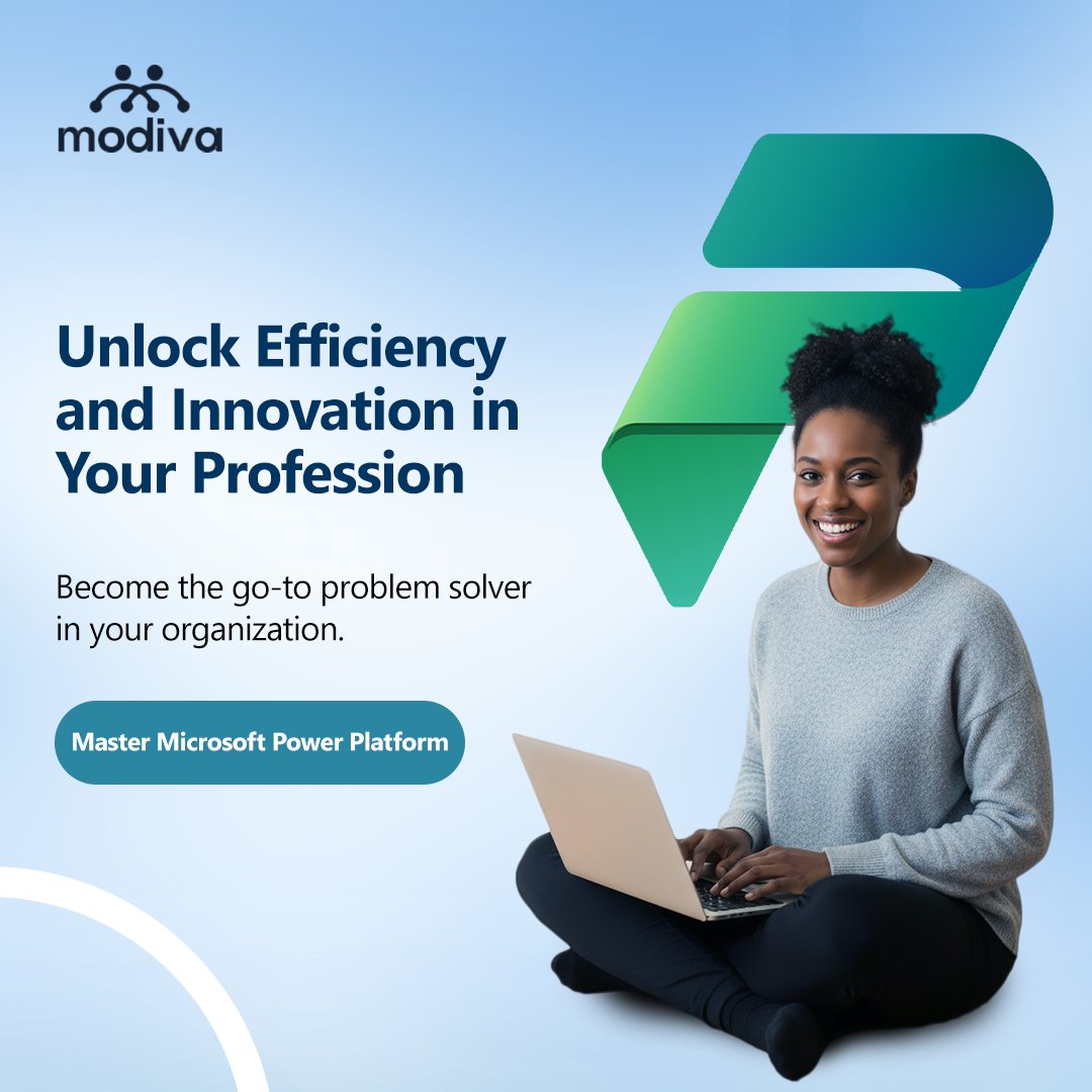 ModivaCommunity's tweet image. Overcome workplace challenges with Microsoft Power Platform. Modiva’s Power Platform certification is your solution for automating workflows, building impactful apps, and deriving insights from data. Enrol today via modiva.org/register

 #MicrosoftCertification #TechSkills