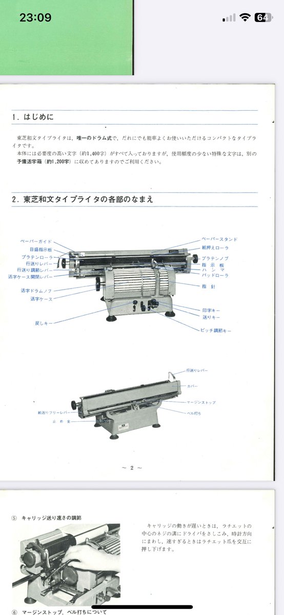東芝和文タイプライター の説明書を入手。スキャンしてデジタルデータ