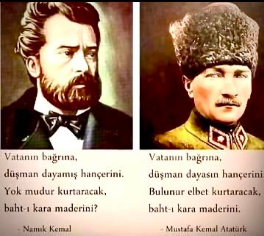 Vatanın bağrına düşman dayamış hançerini;
yok mudur kurtaracak bant-ı kara maderini? 
#NamıkKemal
