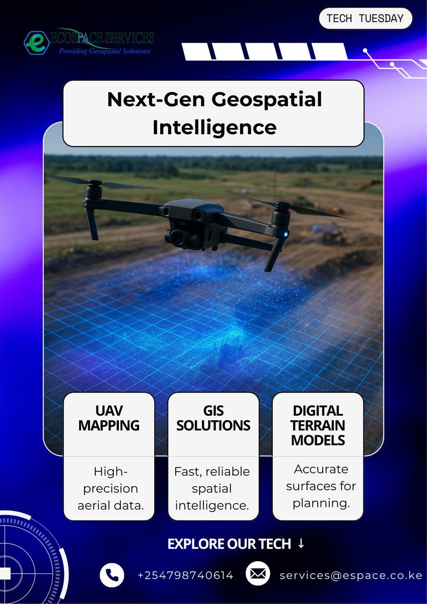EcospaceLimited's tweet photo. Geospatial tech keeps evolving, clearer data, faster insights, better decisions.
This is how modern mapping is done.
#TechTuesday

Contact us:
 services@espace.co.ke | 0798 740614

#Geospatial #DroneMapping #GIS #Surveying https://t.co/3Evh3vrVri