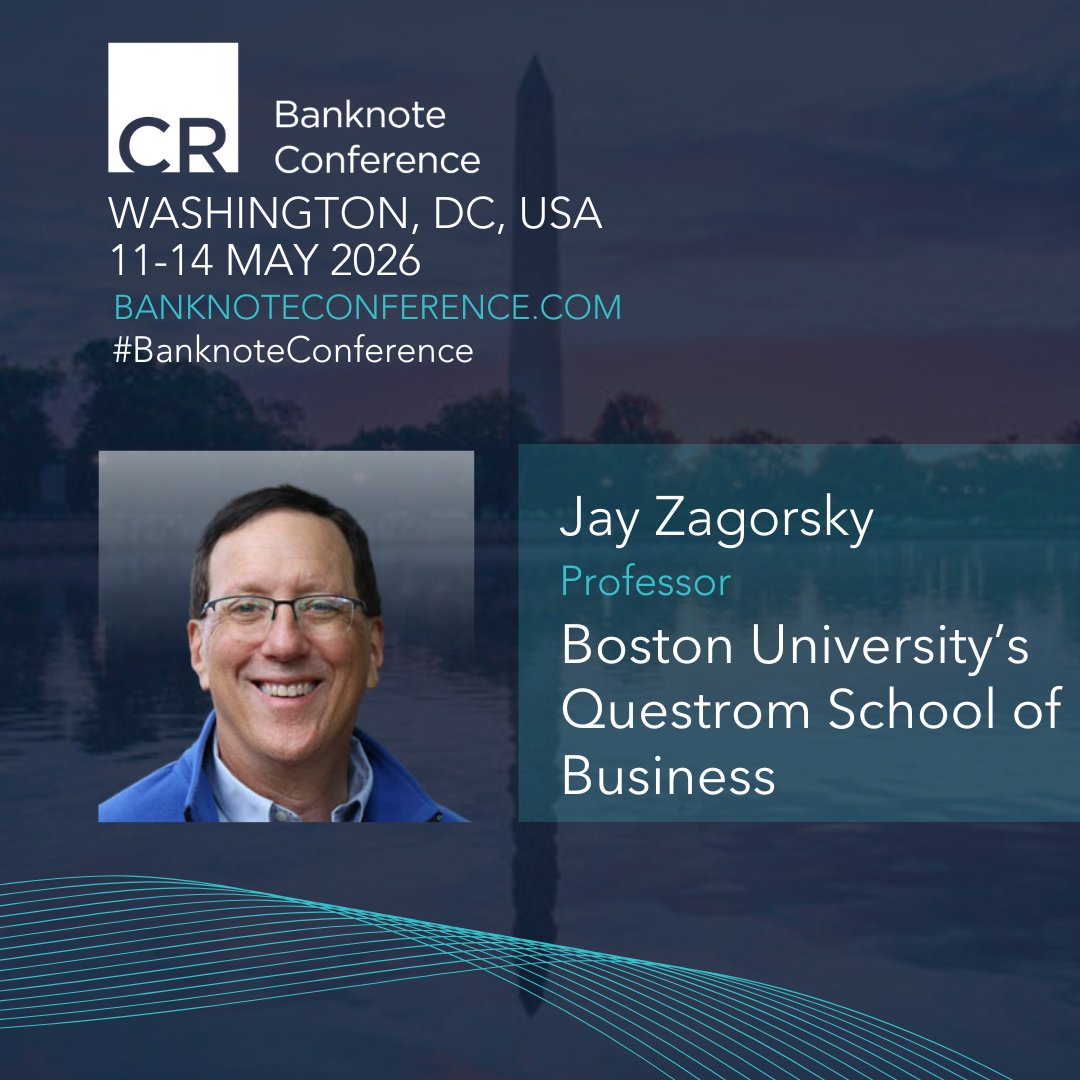 CurrencyResearc's tweet image. New Speaker Confirmed! Jay Zagorsky, Professor at Boston University, joins the 2026 Banknote Conference in DC! He’ll share insights on the role of cash in today’s economy.

Register by 16 Dec ➡️ hubs.li/Q03WqtdL0

#BanknoteConference #FutureOfCash #CashCycle #Banknotes