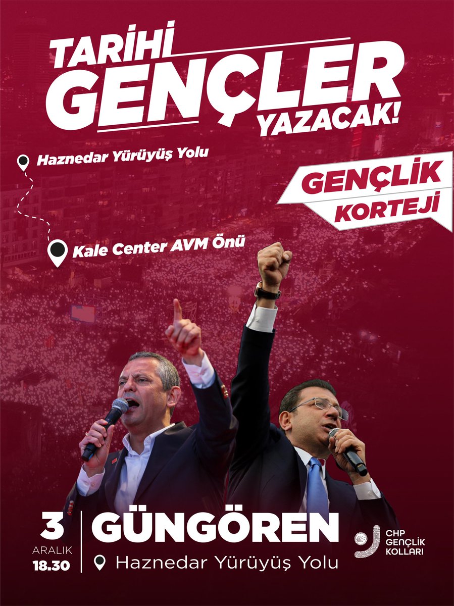 Gençlik kortejinde buluşuyor, özgürlük için yürüyoruz.

📍Haznedar Yürüyüş Yolu
📅3 Aralık Çarşamba 
🕣18.30