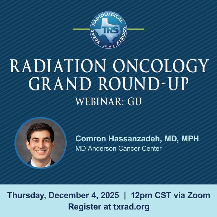 TxRadSociety's tweet image. 💡 Don’t miss the next TRS Grand Roundup! Texas radiation oncology experts will review GU cases, share insights, and support statewide education.

🗓️ Dec 4, 2025 | 12–1 PM CST
Register: zurl.co/ZaHe2

#RadiologyWebinar #RadiologyEducation #Radiology #TexasRadiology