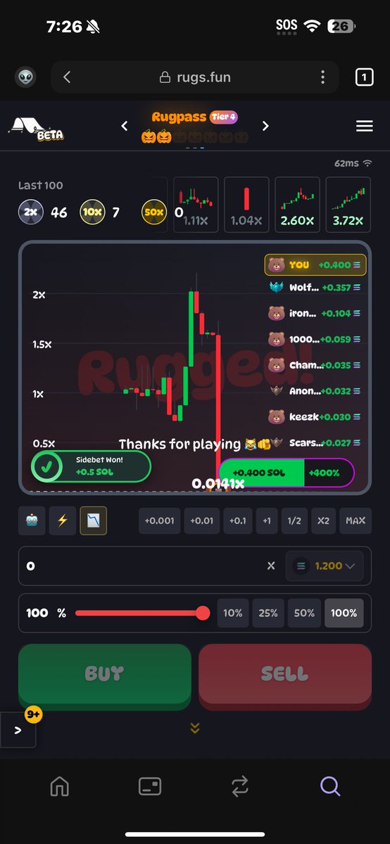 RahmerceC's tweet image. The BEST CRYPTO GAME 📈📈 🔥 OUT.@RugsDotFunX 
Use my code and get a free 0.25 sol when reaching level 20 rugs.fun/?start=REF_CZF…