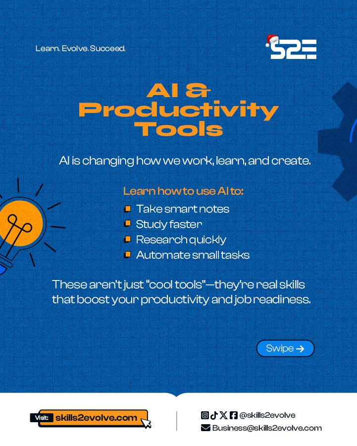 Skills2Evolve's tweet image. 👉🏾 Explore beginner-friendly resources at skills2evolve.com

#S2E #TechSkills #LearnTech #DigitalSkills #Upskill #TechBeginners #AI #Cybersecurity #CloudComputing #ProgrammingBasics