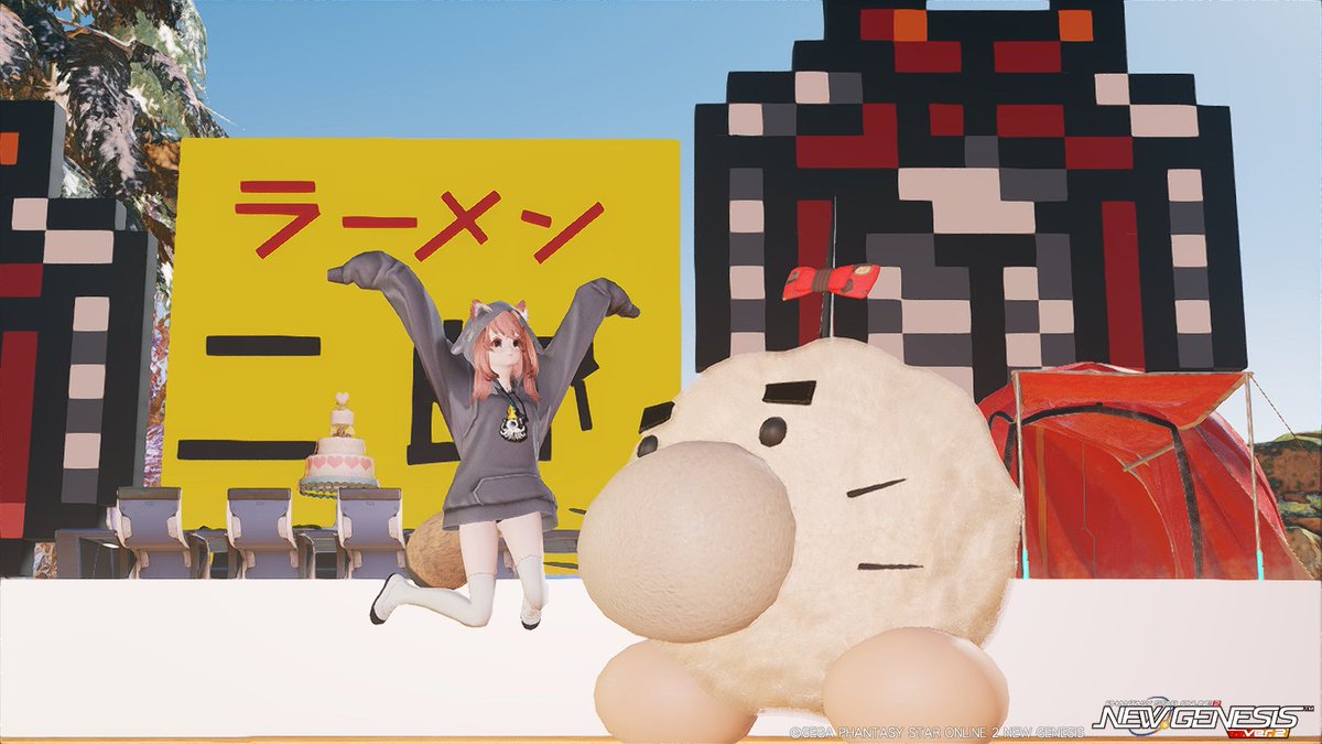 ラーメン屋でどせいさんと遭遇するやまためさん（<a href="/yamatanuchan/">やまたぬ（ゲームー大陸）</a>）🍜🪐

#PSO2NGS　#メンテの日なのでssを貼る