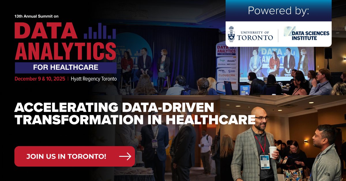 UofTDSI's tweet image. The DSI will be at the Data Analytics for Healthcare Summit next week! On Dec. 9 &amp;amp; 10, come chat with us about data talent, industry partnerships, and upskilling opportunities — including our new microcredential for genetic data analysis: certificates.datasciences.utoronto.ca/microcredentia…