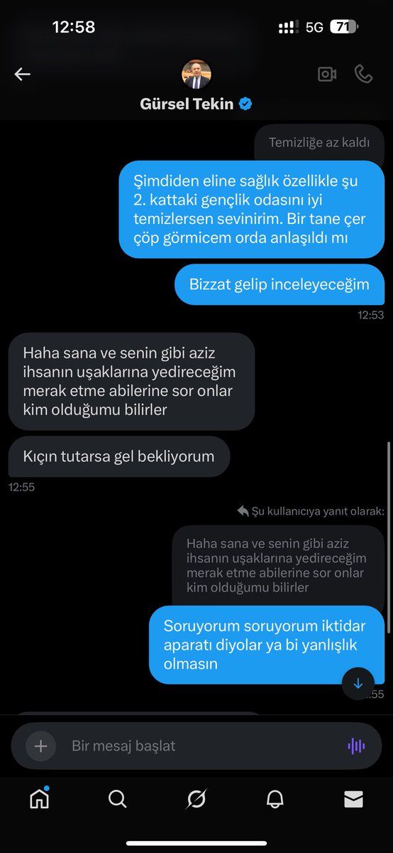 oktaymxf's tweet photo. Kendini İl Başkanı sanan bir arkadaş DM’den beni tehdit ediyor 🤣 Dikkat et tehdit ettiğin o gençlik kolları sana büyük gelmesin kullanışsız aparat https://t.co/qIjxdBfXSo