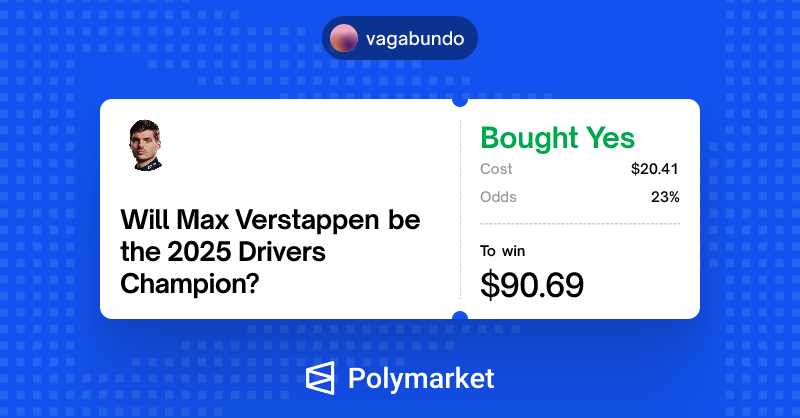 All my savings on you Max <a href="/F1/">Formula 1</a> just because you like checo, and you are not guy. <a href="/Polymarket/">Polymarket</a>.