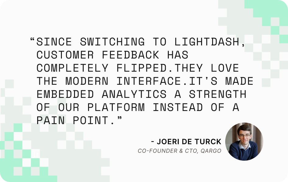 lightdash_devs's tweet image. Qargo wanted in-product insights without spending half a year building their own BI… so they plugged in Lightdash instead ⚡️

Now their customers get dbt-powered, governed metrics right where they work. 

Read the full story: lightdash.com/customer-story…