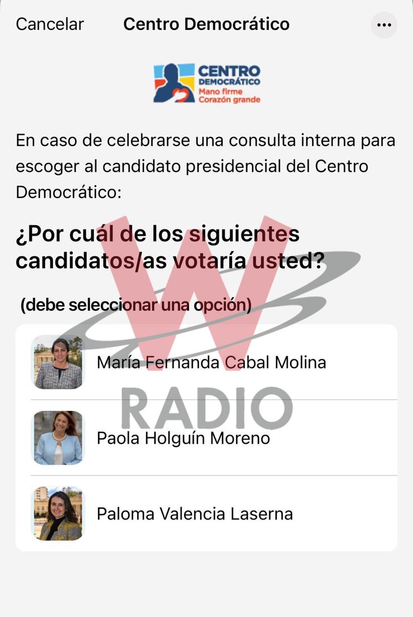 WRadioColombia's tweet photo. #NoticiaW | Ya está circulando, sin el nombre de Miguel Uribe Londoño, la encuesta del Centro Democrático (@CeDemocratico) para elegir a su candidato o candidatos presidenciales. Tras la crisis interna, se confirma definitivamente su salida de la medición para ser aspirante del uribismo.