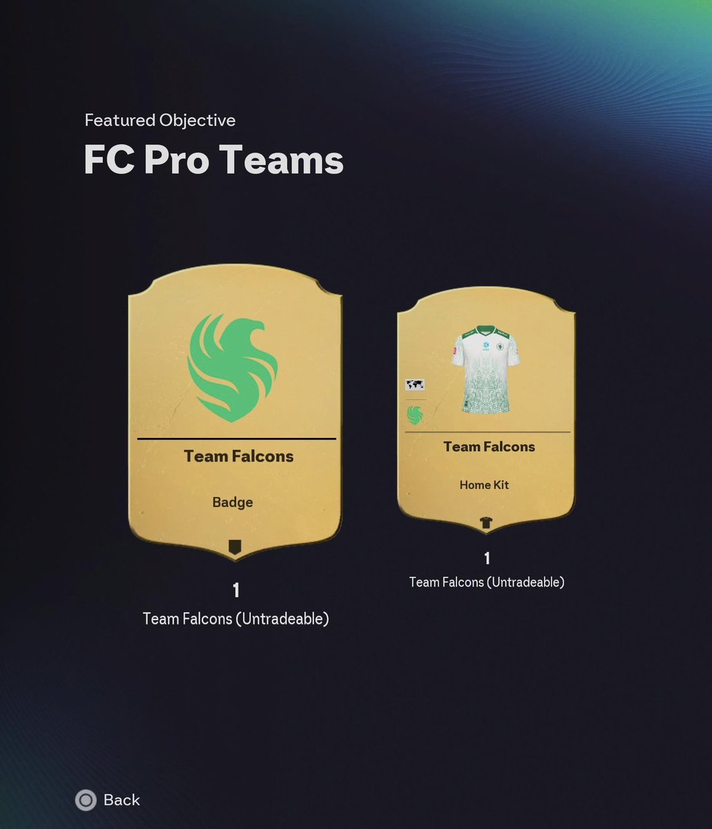 حـلّـق مـثـل الـصقـور 🦅! طـقـم وشـعـار فـالكـونـز فـي لـعـبـة FC26 تـوفـر الآن 🤩 ⚽️ 
 
— للحصول عليه يجب عليك👇: 

الفوز مباراة واحدة في أي طور في الـ Ultimate Team بتواجد 3 لاعبين سعوديين على الأقل بالتشكيلة الأساسية 🇸🇦💚

#FalconsAreHere - <a href="/EASPORTSFCPro/">EA SPORTS FC Pro</a>