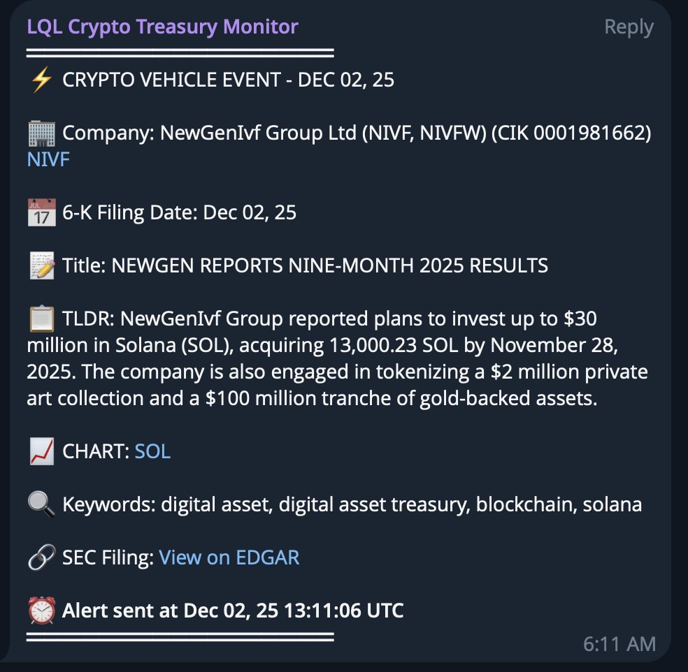 暗号資産トレジャリーモニター警報: NewGenIV GroupがSolanaに3,000万ドル投資を計画