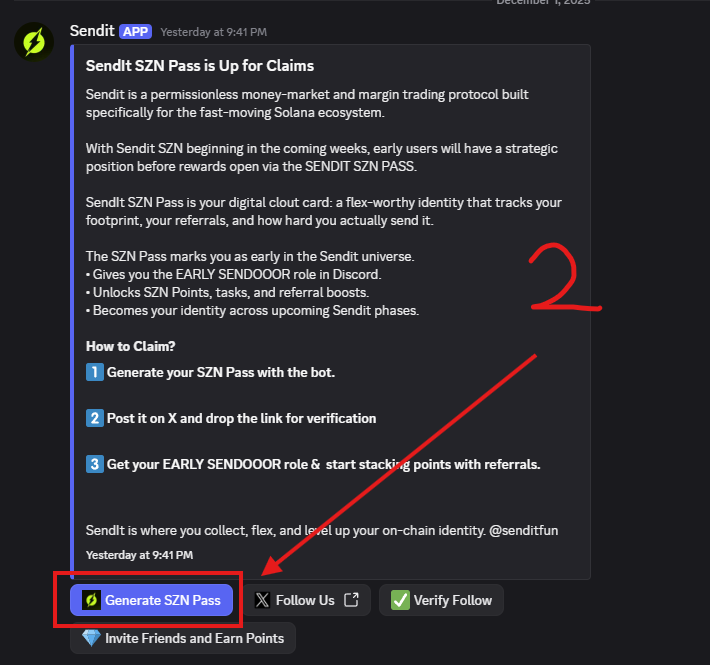 cidecosystem's tweet photo. 1. Join Discord : https://t.co/VTDHRKrhpV
2. Click " Generate SZN Pass
3. Post on X
4. Copy your Link Post
5. Submit Link your Post on Discord
6. Follow @senditfun 

📖 More Details &amp; Update : https://t.co/QiZZaKdyAU

#Airdrops #SENDITFUN #PASS #NFT https://t.co/C5tcf6tpTQ