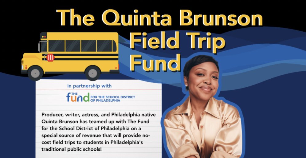 . <a href="/fundPHLschools/">The Fund for the SDP</a> 🤝 actress (and West Philly native) Quinta Brunson! 

On this #GivingTuesday, learn more about the Quinta Brunson Field Trip Fund and how you can support ➡️ tinyurl.com/yxd9jy98 #phled