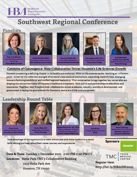 📅 Today is the Day!  There is still time to register!
HBA Southwest Regional Conference
Tuesday, 2 December, 2025 | 2:00–7:00 PM CT
Helix Park TMC³ Collaborative Building | Houston, TX

🔗 Registration link: bit.ly/HBASW2025