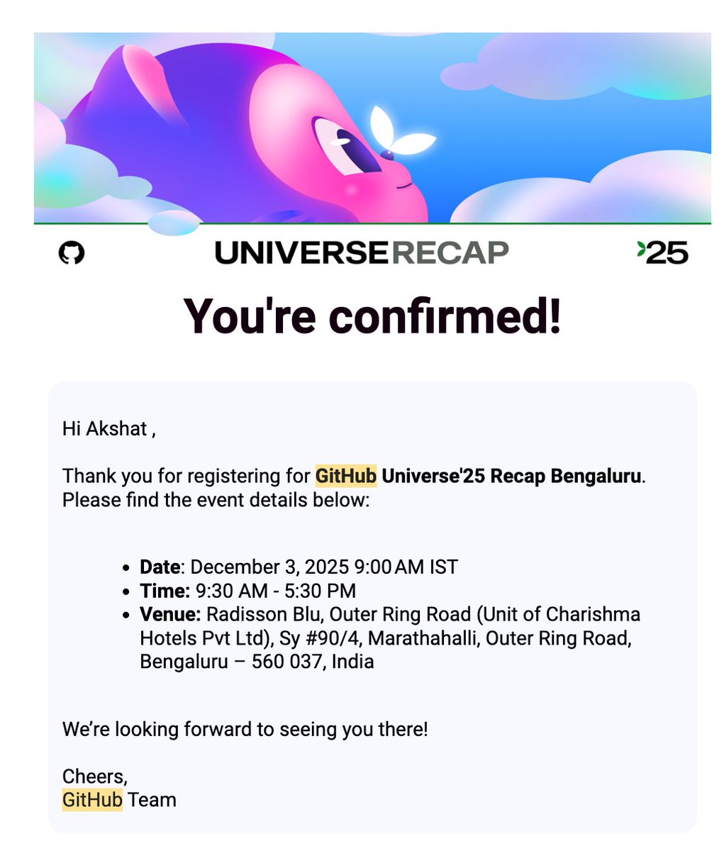 AksNema's tweet image. Hola Folks 👋,  

Anyone joining tomorrow in Bangalore?

#githubuniverse #github