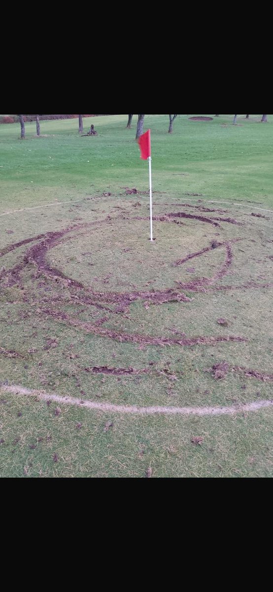 This is just mindless vandalism.

Our Greenkeeper &amp; volunteers are working extremely hard to provide the Community with a course to be proud of and it has been recklessly damaged by bikers.

Please respect the hard work &amp; dedication of our team and stay off the course with bikes!