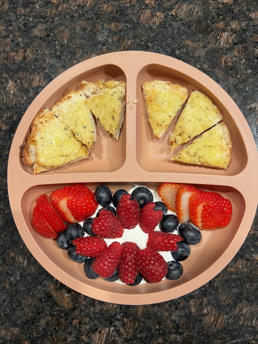 trying greek yogurt again, last time she got bored of it quickly. here is my 2yo’s plate
