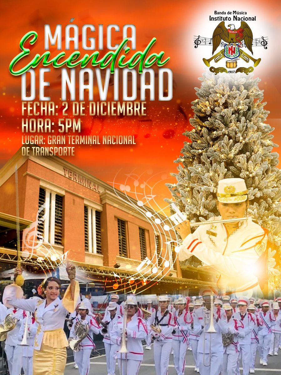 La Banda de Música del Instituto Nacional de Panamá estará alegrando musicalmente el encendido del Árbol de Navidad de la Gran Terminal de Transporte de Albrook desde las 5:00pm.
Cordialmente invitados para que disfruten del repertorio navideño de estos jóvenes Institutores.