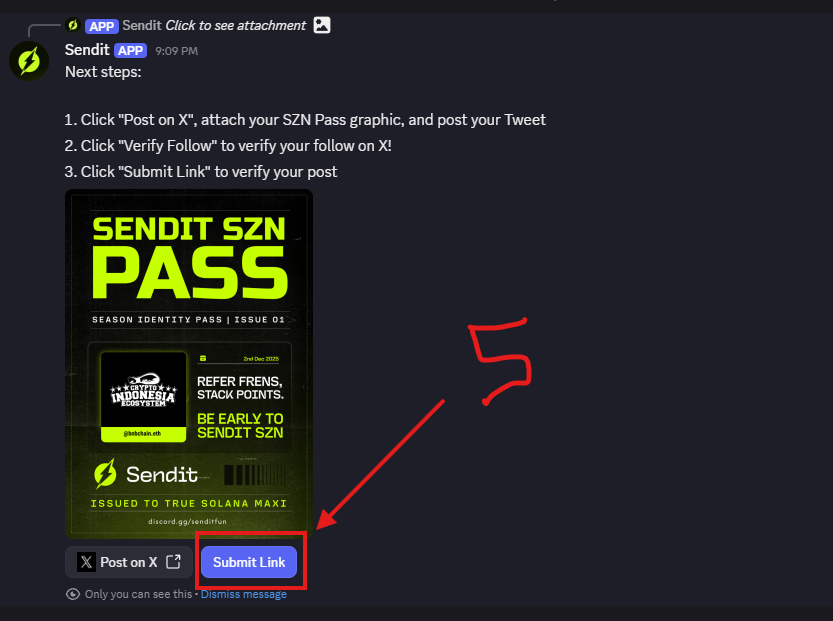 cidecosystem's tweet photo. 1. Join Discord : https://t.co/VTDHRKrhpV
2. Click " Generate SZN Pass
3. Post on X
4. Copy your Link Post
5. Submit Link your Post on Discord
6. Follow @senditfun 

📖 More Details &amp; Update : https://t.co/QiZZaKdyAU

#Airdrops #SENDITFUN #PASS #NFT https://t.co/C5tcf6tpTQ