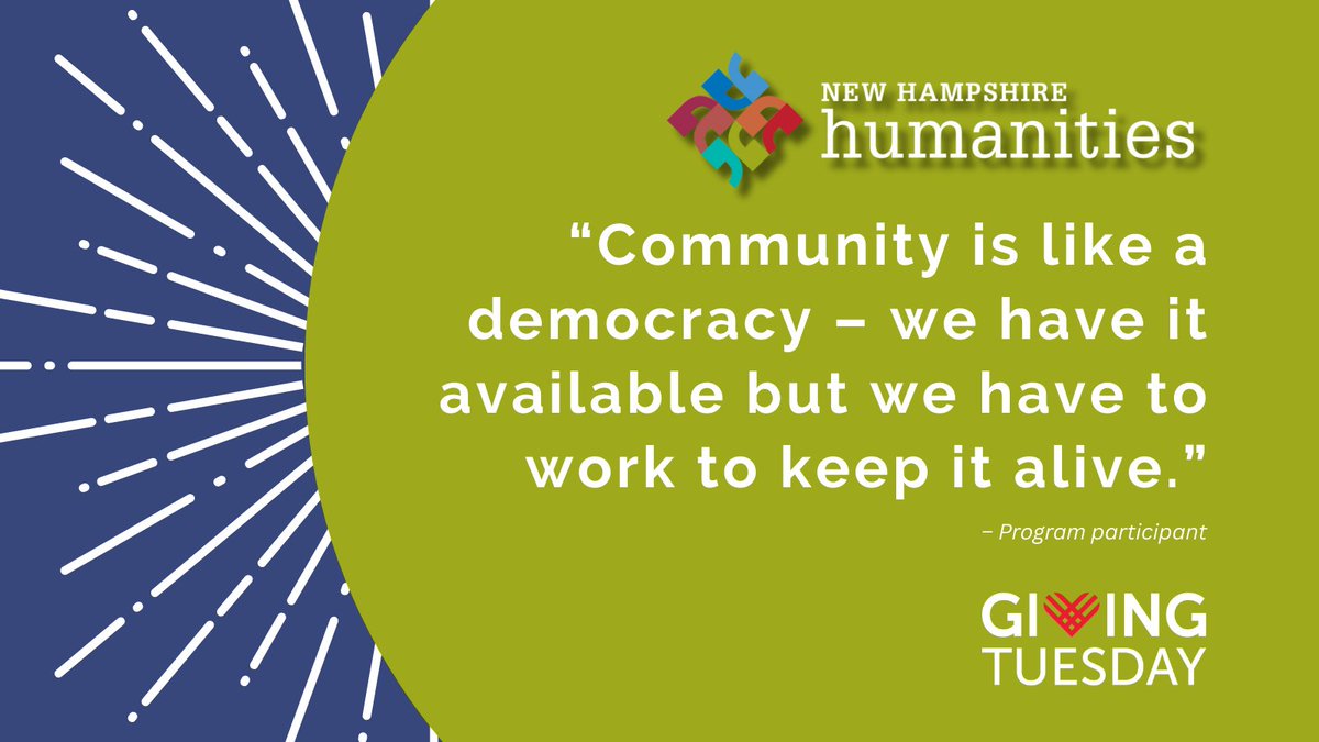 NHHumanities's tweet image. Curiosity, connection, and change. Your gift on #GivingTuesday supports programming that lifts up local voices and brings our communities closer together. Please give @ tinyurl.com/nhhgive
#newhampshirehumanities #humanities #NewHampshire #gratitude