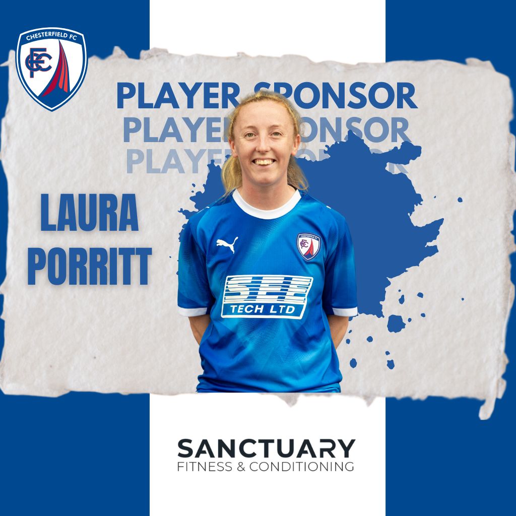 ChesterfieldFCW's tweet photo. 🔵Player Sponsor🔵

Chesterfield FC Women are proud to announce that Laura Porritt is sponsored by Sanctuary Fitness for the 2025/26 season.

Find out more: https://t.co/sC1ahHVvz3 

#CFCW https://t.co/MFvM9xuvEz