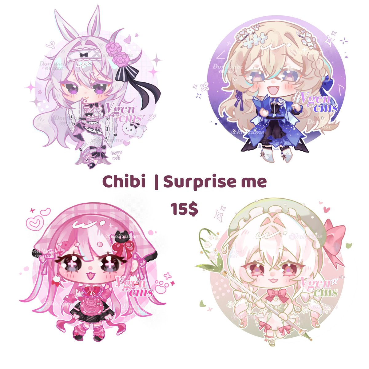 [ ♡ and ↻ are very appreciated! ]
Commission Open

Chibi &amp; Normal scale start 15$

Pls visit my vgen if you're interested or have any question. 
⭐️ vgen.co/ko3zume  ⭐️ 
( I will open another service on the future ! )

Thankyou 🫶🏻🤍
#Vgen #VGenOpen #Commission #VgenComm