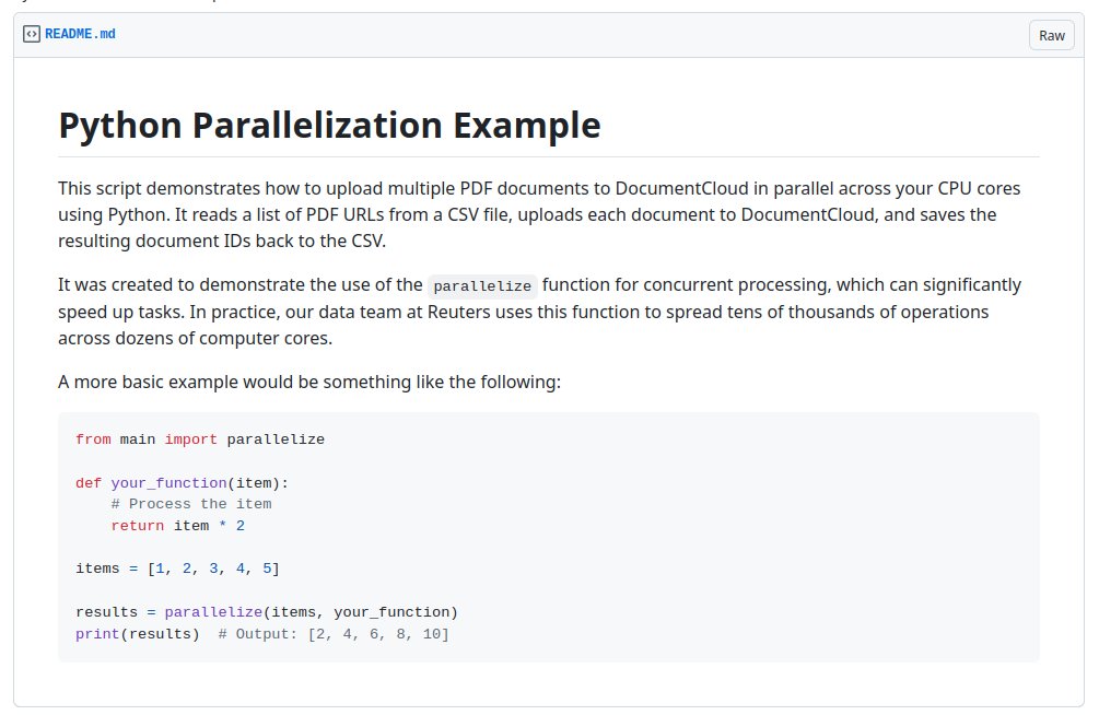 palewire's tweet image. 🤓 Here&apos;s a nerdy trick.

It&apos;s how our Reuters data team uses a simple Python function to run dozens of processing tasks in parallel on a single computer. Big time saver!
 
gist.github.com/palewire/7875b…