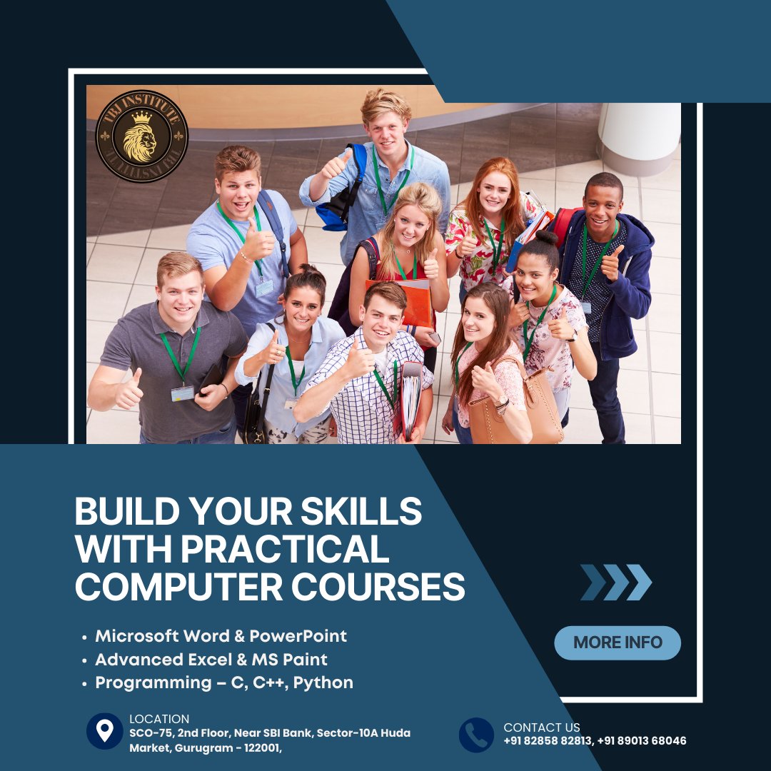 Tbj_Institute05's tweet image. #ComputerTraining #MSOffice #AdvancedExcel #MSWord #PowerPoint #MSPaint #Programming #CProgramming #CPlusPlus #PythonTraining #JobReadySkills #LearnCoding #ComputerCourses 
Phone: +91 82858 82813, +91 89013 68046
📍 SCO-75, 2nd Floor, Near SBI Bank, Sector-10A, Huda Market