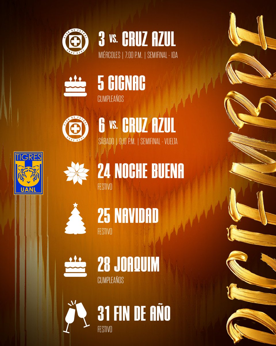 TigresOficial's tweet image. 📆 𝐋𝐚 𝐚𝐠𝐞𝐧𝐝𝐚 𝐝𝐞 𝐋𝐚 𝐔 | 𝐃𝐢𝐜𝐢𝐞𝐦𝐛𝐫𝐞