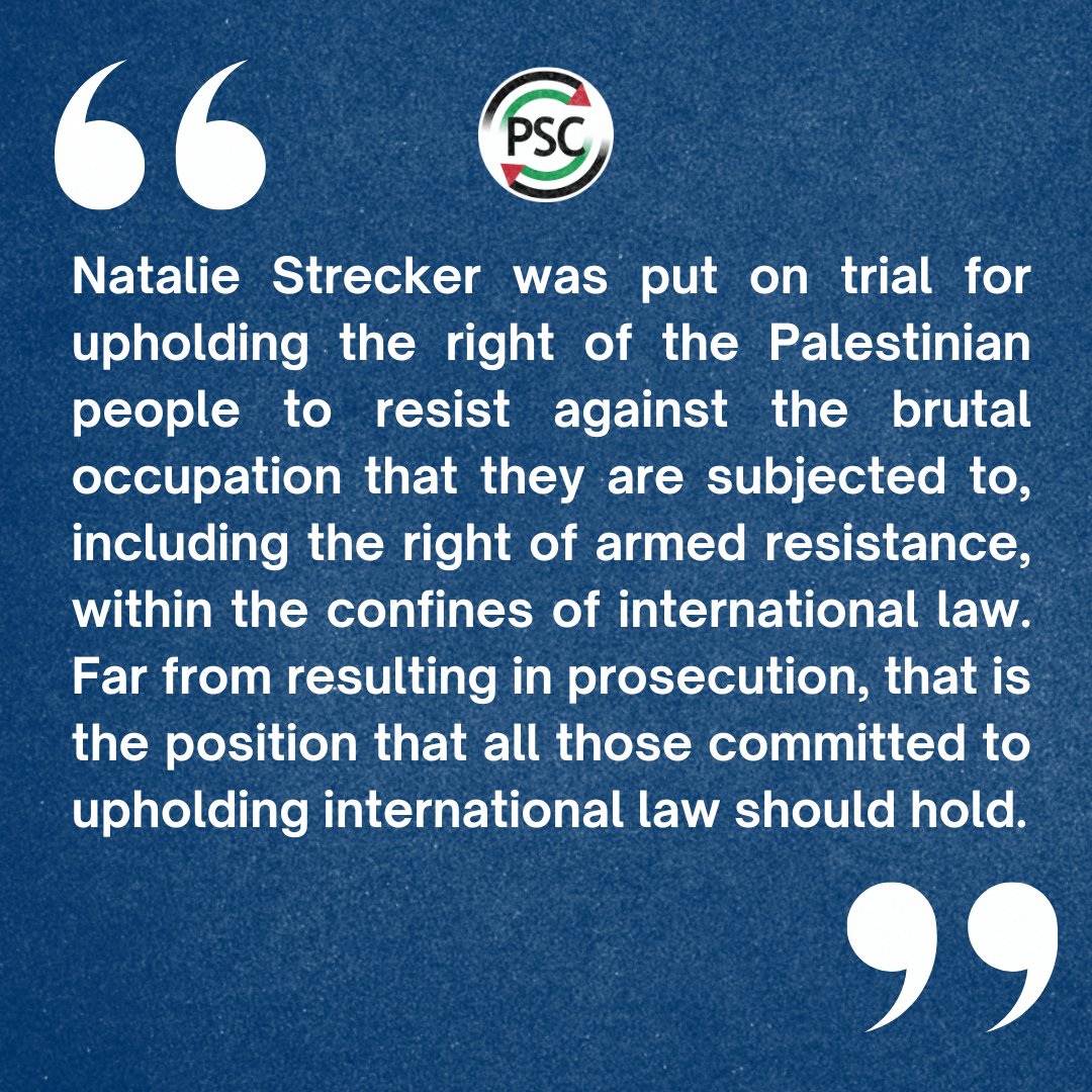 PSCupdates's tweet image. PSC Statement: We are delighted that Natalie Strecker @JerseyPSC has today been found not guilty of inviting support for proscribed organisations by Jersey’s Royal Court. However, this case should never have gone ahead in the first place.

Full statement: palestinecampaign.org/psc-statement-…