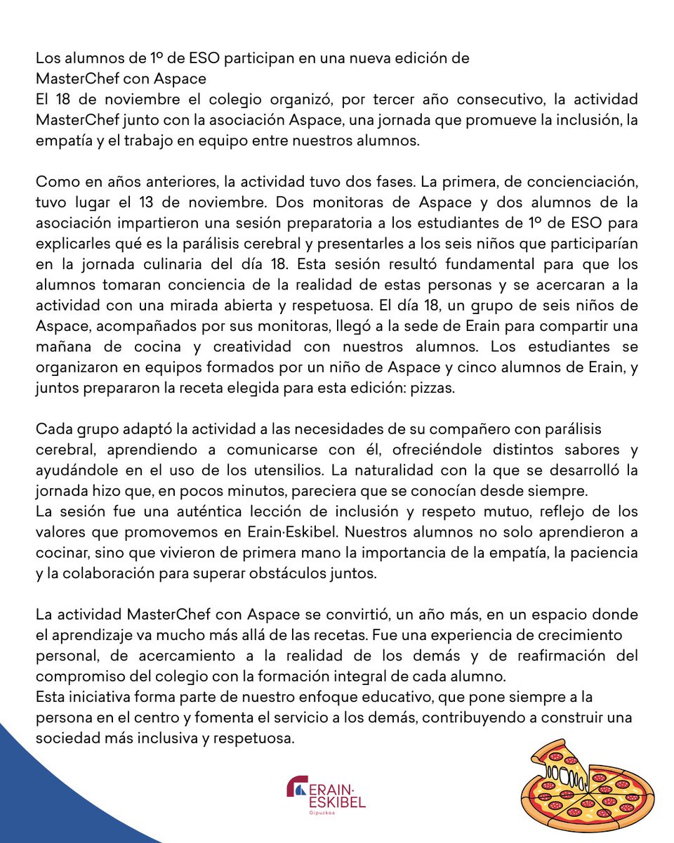 Los alumnos de 1º de ESO participan en una nueva edición de
MasterChef con Aspace