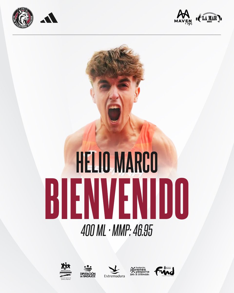 Maven_AtBadajoz's tweet image. Helio Marco se une al #CAB ✅

Especialista en 400 metros lisos, llega con una marca personal de 46.95 y con un logro internacional de enorme mérito: medalla de plata en el Campeonato de Europa Sub20 formando parte del relevo 4x400 🥈🇪🇺