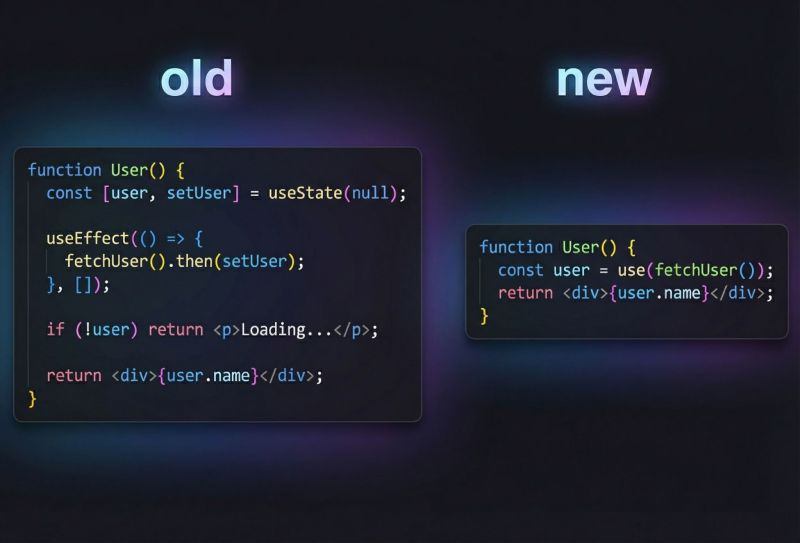 MinahilAkhtar9's tweet image. 🚀 Next.js just got a big upgrade!

The new use() API lets you fetch data in one line — no useState, no useEffect, no boilerplate.
⚡ Cleaner code
⚡ Fewer rerenders
⚡ Faster, simpler data-fetching

Perfect for Server Components + full-stack apps.
.
#NextJS #ReactJS #JavaScript