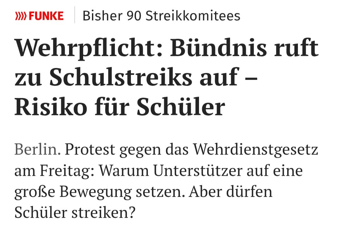Junge Leute brauchen gute Bildung und kein Stillgestanden. Wir unterstützen den #Schulstreik gegen die #Wehrpflicht! Die Bundesregierung macht einer ganzen Generation Angst. Auch immer mehr Eltern und Großeltern sorgen sich. Beim möglichen Losverfahren spielt die Bundesregierung