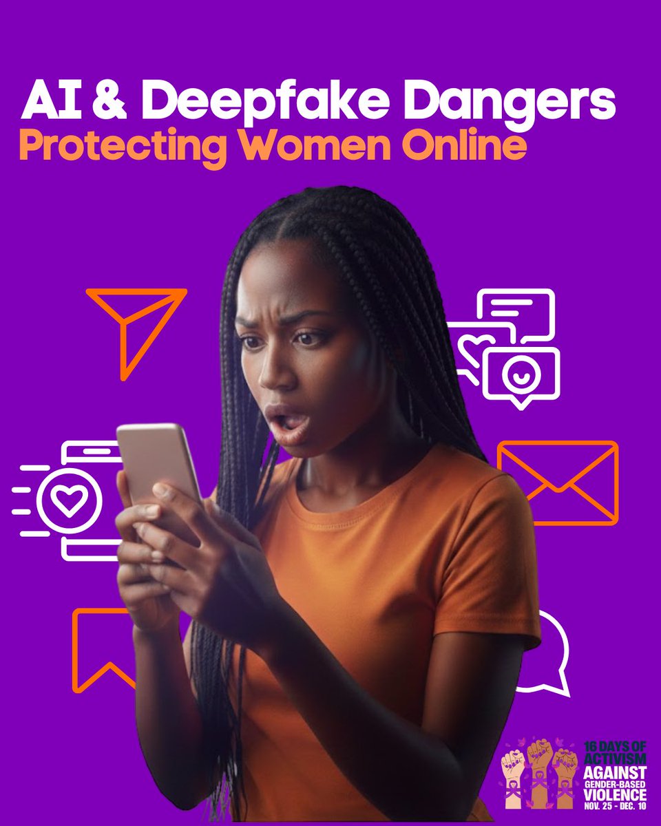 girlsvoices1's tweet image. Day 8 of #16DaysOfActivism 🚨
AI &amp;amp; Deepfake Dangers

Women are increasingly being targeted with AI-generated fake photos and videos created without consent — used to shame, threaten, or control.

Read to find out more. 👇🏽
#DigitalSafety  #DeepfakeAwareness #EndDigitalViolence