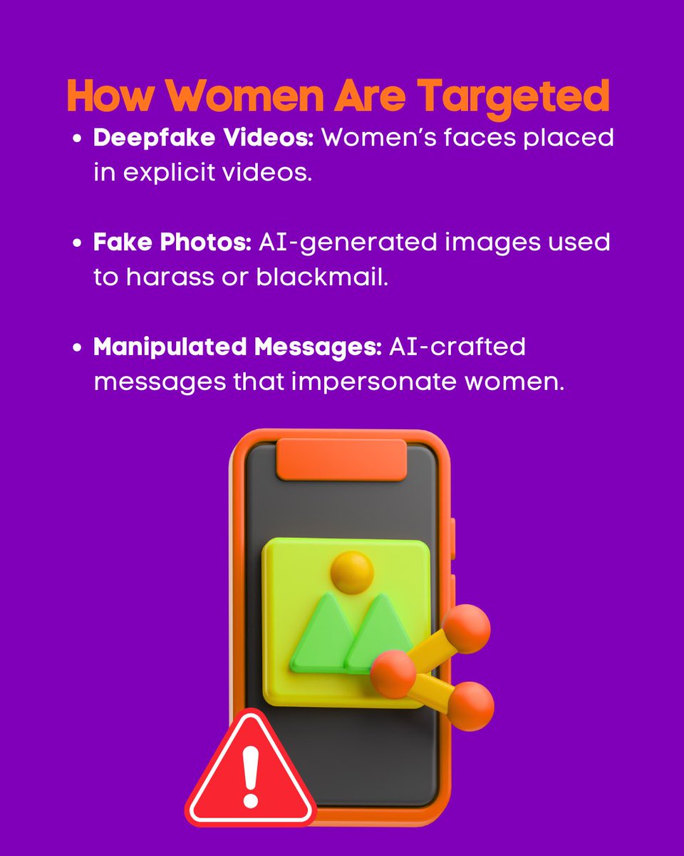 girlsvoices1's tweet image. Day 8 of #16DaysOfActivism 🚨
AI &amp;amp; Deepfake Dangers

Women are increasingly being targeted with AI-generated fake photos and videos created without consent — used to shame, threaten, or control.

Read to find out more. 👇🏽
#DigitalSafety  #DeepfakeAwareness #EndDigitalViolence