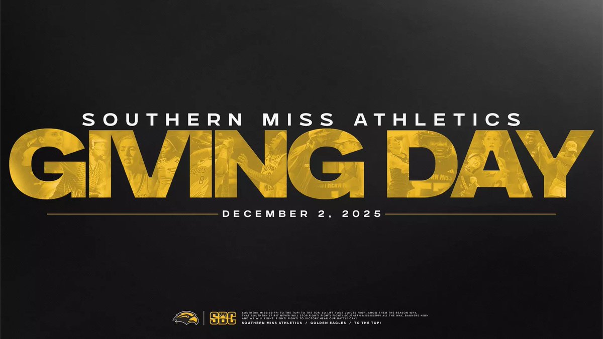 Happy 𝗚𝗜𝗩𝗜𝗡𝗚 𝗗𝗔𝗬 Golden Eagles 🔝

➡️ app.southernmiss.com/GivingDay

Be the difference and help Southern Miss Athletics! Thank you, Golden Eagle Nation 💛🖤