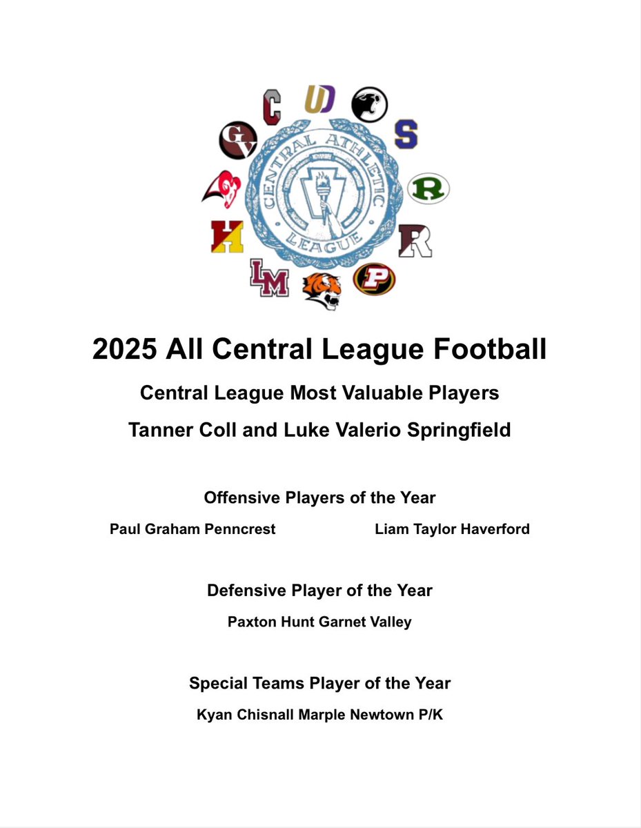 DELCOFootball's tweet photo. Congratulations to the 2025 Season All-Central League Selections.. #DelcoFootball https://t.co/AR6OlbElmq