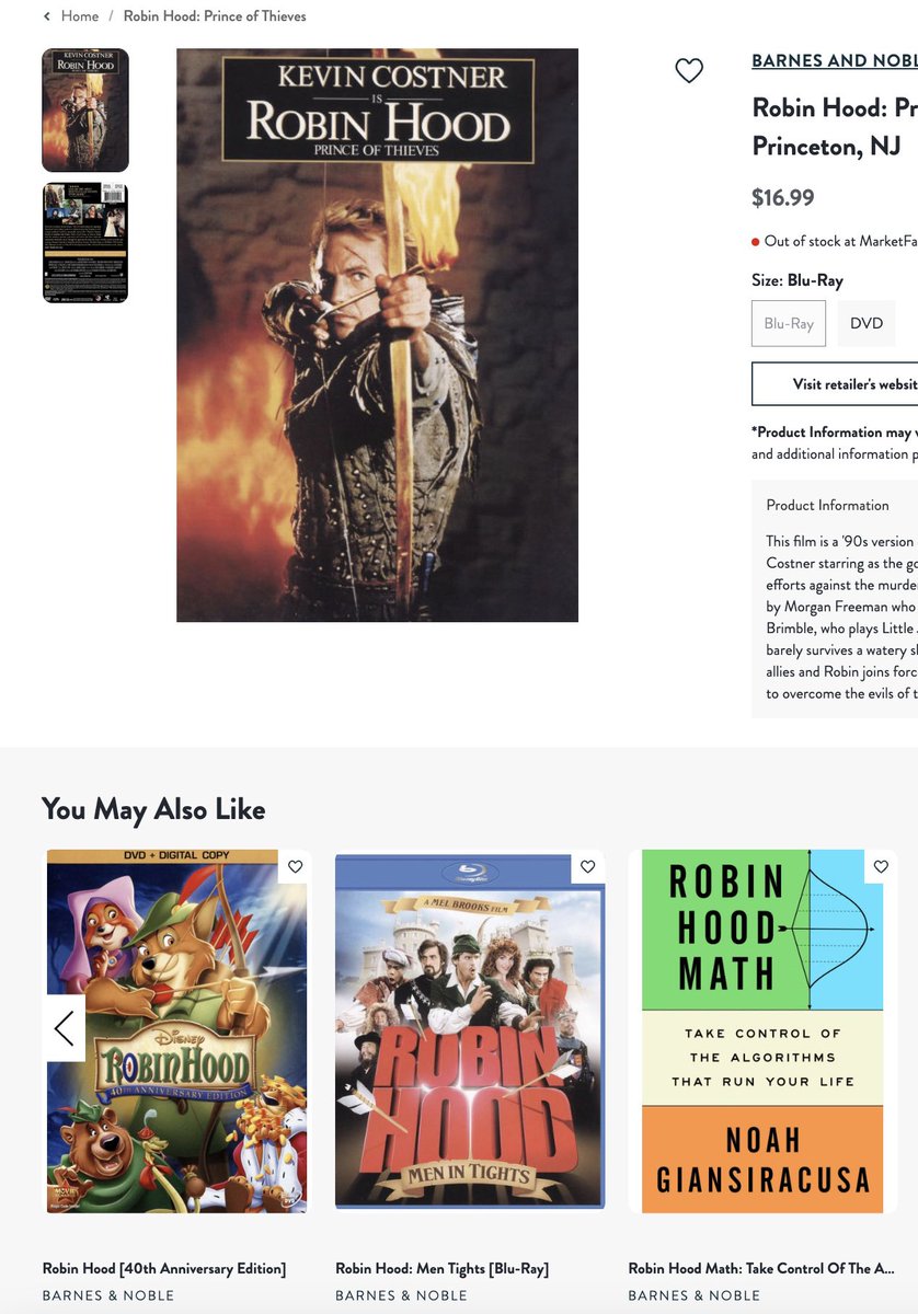 I’d love to see the chain-of-thought for this reco alg: “I don’t think we should include a math book here… but it does have Robin Hood in the title, so what the heck, let’s go for it!”