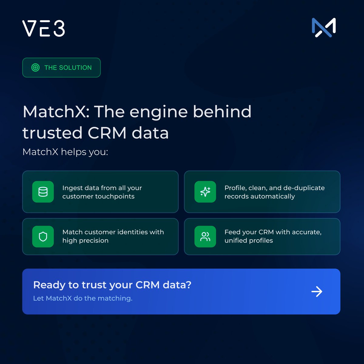 MatchX_ve3's tweet image. 52% of customers expect the offers they receive to be personalized to their needs.

The problem? Most CRMs are full of duplicates, gaps, and disconnected records.

👉 Ready to trust your CRM data? Try MatchX: zurl.co/TvRku 

#CRM #DataQuality #DataMatching #CX #AI