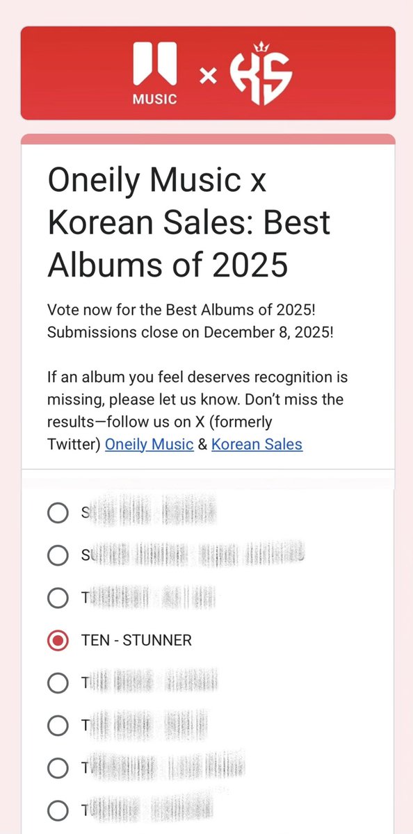 olalacool's tweet image. ทุกคน! the Best Albums of 2025 ✨จิ้มๆ 💢เตนล์กัน💢 เรียงลำดับตามตัวอักษร เตนล์อยู่ล่างๆหน่อย จิ้มเลย จิ้มโลดดดด #TEN #TENLEE #เตนล์ #VoteforTEN #โหวตเพื่อเตนล์