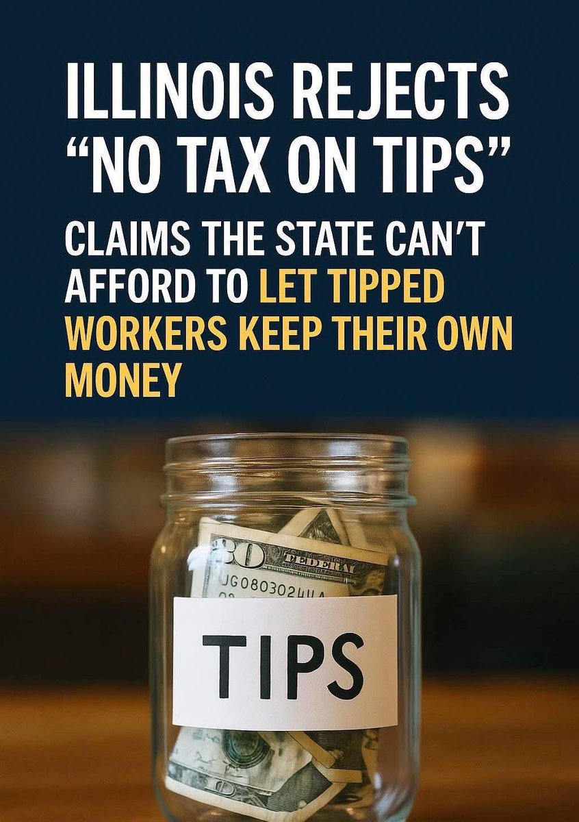 Illinois just rejected Trump’s “No Tax on Tips” AND “No Tax on Overtime” federal deductions.

Even though the feds are letting servers, bartenders, and overtime workers keep up to $25k more of their own money, Illinois politicians say “no thanks”, they can’t afford to let