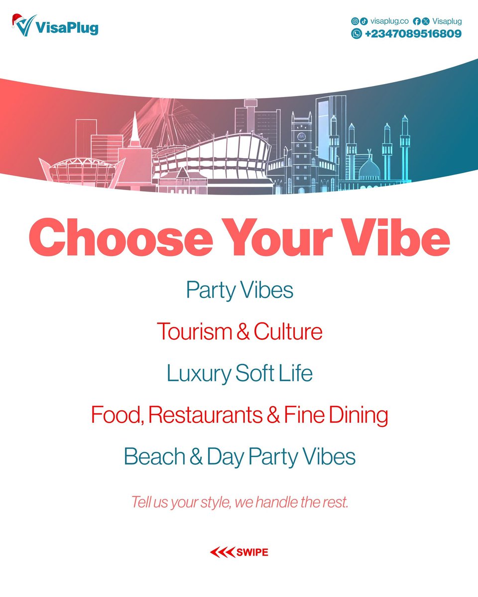 visa_plug's tweet photo. Lagos in December? Do it the luxury way.
Introducing LAGOS LUXE by Visa Plug โ your all-in-one curated Lagos experience.
Accommodation. Chauffeur. Events. Vibes.
You choose your style, we handle the rest.
๐Send โLAGOS LUXEโ to begin.
#visaplug #lagosholiday #holidayinlagos https://t.co/5aWQQCrybD